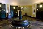 Fountain in the center of the modernist lobby designed by Emry Roth in 888 Grand Concourse,  reminiscent of Roth-designed  Manhattan apartment buildings from the late 1930s.